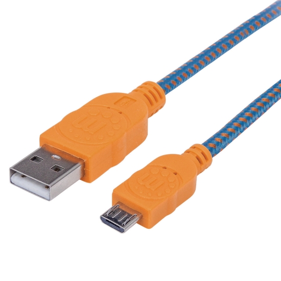 Imagen de *Cable USB V2 A-Micro B, Bolsa Textil 1.8M Naranja/Azul