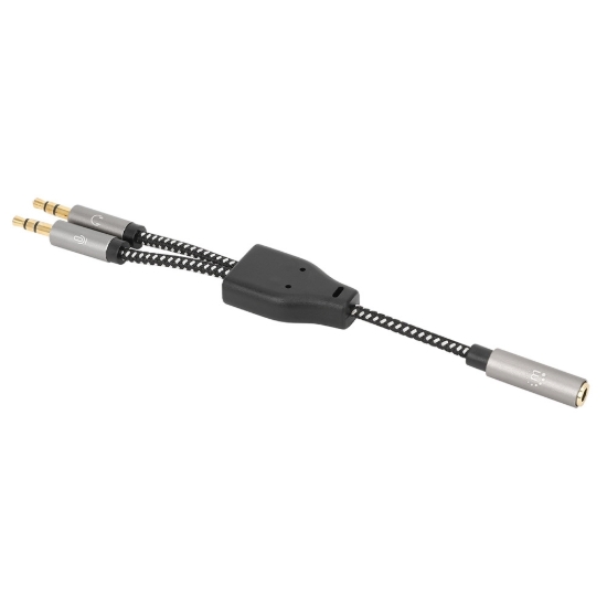 Imagen de Adaptador Audio 3.5mm 1 H a 2 M, 15cm, Cable que Divide Audio para Audifono y Mic, Aluminio Plateado