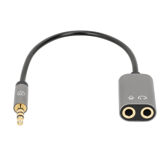 Imagen de Adaptador Audio 3.5mm TRRS 1 M a 2 H, 20cm, Divide Audio para Audifono y Mic, Negro