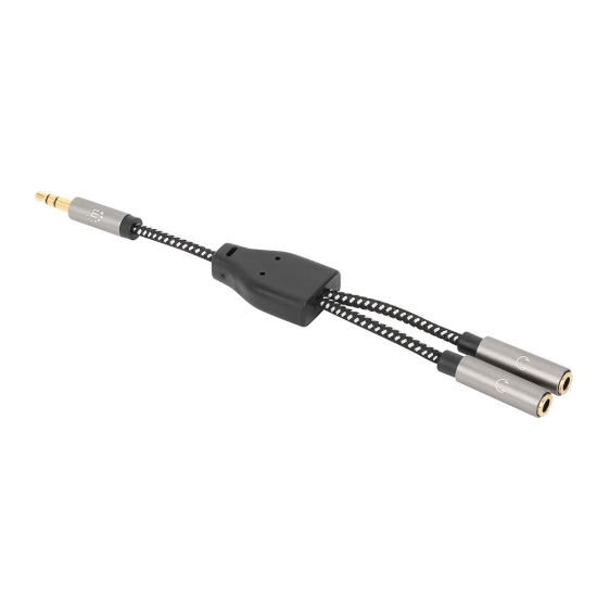 Imagen de Adaptador Audio 3.5mm 1 M a 2 H, 15cm, Conecta dos audifonos a un jack de 3.5mm, Aluminio, Negro / P