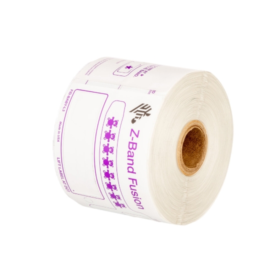Imagen de ZEBRA, CONSUMABLES, Z-BAND FUSION POLYPROPYLENE/POLYESTER WRISTBAND, DIRECT THERMAL, 7.375", 1" CORE, 5" OD, PERFORATED, 3" SHEET WIDTH, 2.75" X 0.875" IMAGE AREA, 200 WRISTBANDS PER ROLL, 5 ROLLS PER