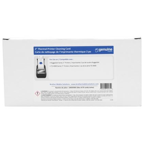 Imagen de BROTHER MOBILE, 2 IN X 6 IN, CLEANING CARD FOR RUGGEDJET 2 AND TD-2 SERIES PRINTERS, 25 CARDS PER CARTON