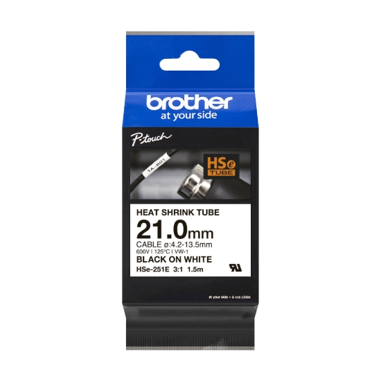 Imagen de BROTHER MOBILE, EOL, REPLACED WITH HSE251EG, 0.82IN X4.9FT(20.8MM X1.5M), 3:1 HEAT SHRINK TUBE, BLK ON WHITE, DIA: 0.16"-0.53"(4.1MM-13.5MM)
