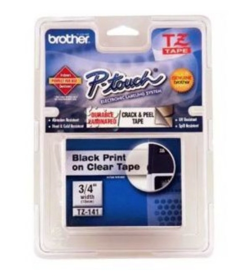 Imagen de BROTHER MOBILE, P-TOUCH, STANDARD LAMINATED TAPES, 3/4IN X 26.2FT BLACK ON CLEAR