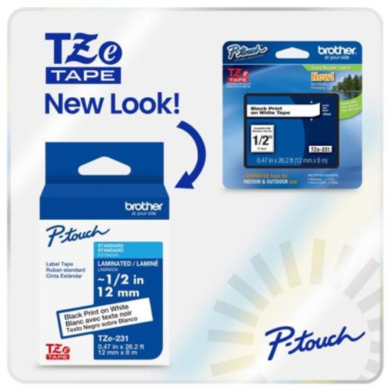 Imagen de BROTHER MOBILE, P-TOUCH, STANDARD LAMINATED TAPES, 3/8IN X 26.2FT BLACK ON WHITE