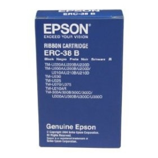 Imagen de EPSON, CONSUMABLES, ERC-38B, BLACK INK RIBBON, FOR USE IN TM-U220, TM-U210, TM-U230, TM-U325, TM-U375, TM-U300, TM-U200