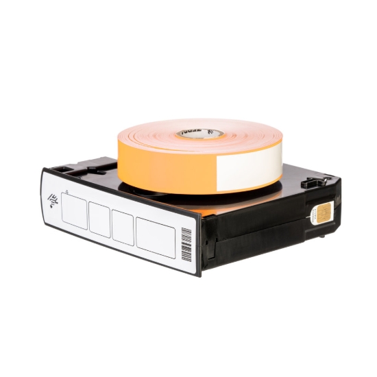 Imagen de ZEBRA, CONSUMABLES, ORANGE STRIPED Z-BAND DIRECT POLYPROPYLENE WRISTBAND, DIRECT THERMAL, 1" X 11", 1" CORE, 5" OD, PERFORATED, 200 WRISTBANDS PER ROLL, 6 ROLLS PER CASE, PRICED PER CASE