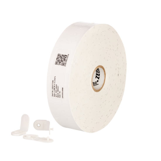 Imagen de ZEBRA, CONSUMABLES, Z-BAND QUICKCLIP POLYPROPYLENE WRISTBAND KIT, DIRECT THERMAL, 1.1875" X 11", 1" CORE, 5" OD, PERFORATED, INCLUDES 2,410 WHITE CLIPS, 240 WRISTBANDS PER ROLL, 6 ROLLS PER CASE, PRIC
