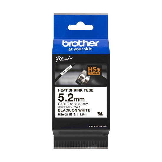 Imagen de BROTHER MOBILE, EOL, REPLACED WITH  HSE211EG,0.2IN X4.9FT(5.1MM X1.5M), 3:1 HEAT SHRINK TUBE, BLK ON WHITE, DIA: 0.031"-0.12"(0.8MM-3.1MM)