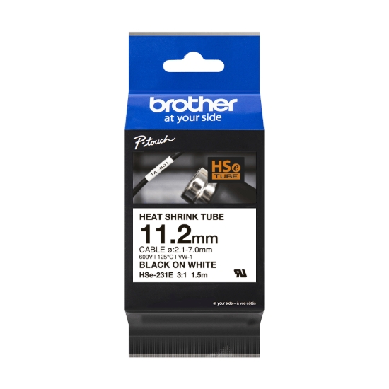 Imagen de BROTHER MOBILE, EOL, REPLACED WITH  HSE231EG,0.44IN X4.9FT(11.2MM X1.5M), 3:1 HEAT SHRINK TUBE, BLK ON WHITE, DIA: 0.082"-0.27"(2.1MM-6.9MM)