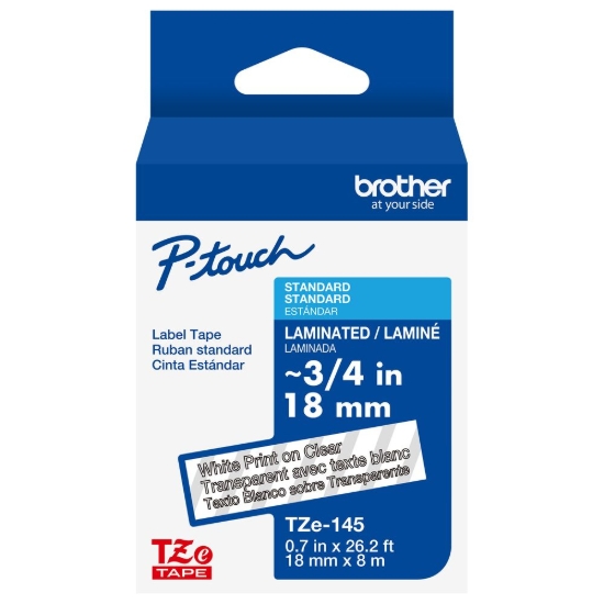 Imagen de BROTHER MOBILE, (ORDER INCREMENTS OF 6) 0.35 IN X 26.2 FT (9MM X 8M), BLACK INK ON CLEAR LABEL