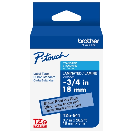 Imagen de 3/4IN X 26.2FT (18MM X 8M) BLACK ON BLUE STANDARD ADHESIVE LAMINATED TAPE