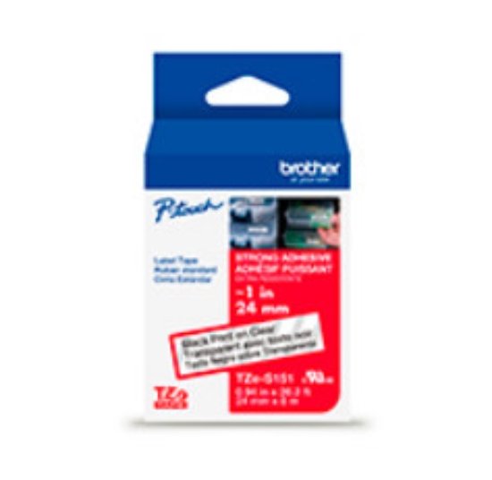Imagen de BROTHER MOBILE, (ORDER INCREMENTS OF 6) 0.94 IN X 26.2 FT (24MM X 8M), BLACK INK ON CLEAR EXTRA-STRENGTH ADHESIVE LABEL (WARNING: CANCER RISK FROM EXPOSURE TO BISPHENOL S (BPS)
