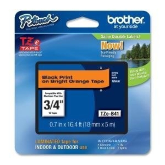 Imagen de BROTHER MOBILE, TZ TAPE, .7 IN X 16.4 FT (18MM X5M), BLACK ON FLUORESCENT ORANGE, 6 PACK OF TAPES