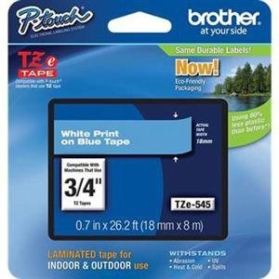 Imagen de BROTHER MOBILE, P-TOUCH, STANDARD LAMINATED TAPES, .7 IN X 26.2 FT (18 MM X 8 M) WHITE ON BLUE