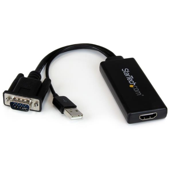 Imagen de StarTech.com Adaptador Conversor VGA a HDMI con Audio USB y Alimentación - Cable Convertidor Móvil de HD15 a HDMI - 1080p - Vídeo conversor - VGA - HDMI - negro