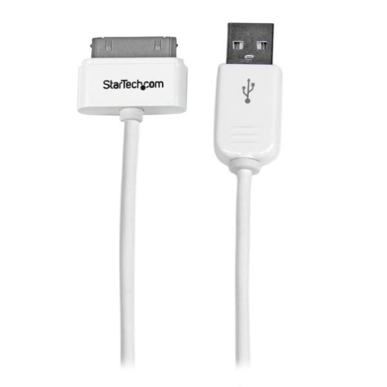 Imagen de StarTech.com Cable Cargador 1m Conector Escalonado Dock Connector 30 Pines de Apple a USB 2.0 iPod, iPhone y iPad USB A - Blanco - Adaptador de carga/datos - Apple Dock macho a USB macho - 1 m - blanc