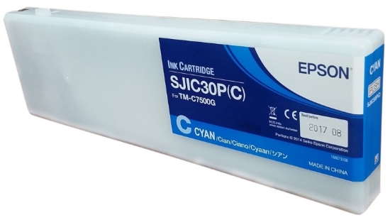 Imagen de EPSON, TM-C7500G, CONSUMABLES, SJIC30P(C), GLOSS CYAN INK CARTRIDGE FOR COLORWORKS TM-C7500