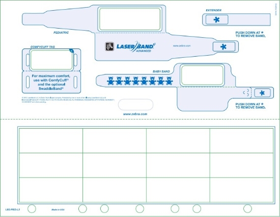 Imagen de ZEBRA AIT, CONSUMABLES, WRISTBANDS/LABELS/TAGS, PAPER/PET, 8.5X11IN (216X279MM); LASER, LASERBAND 2 ADVANCED, ADHESIVE CLOSURE, PEDIATRIC/INFANT, HOLE PUNCHED, 1000 SHEETS/BOX, PRICED PER BOX