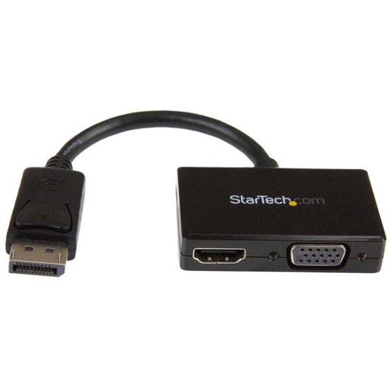 Imagen de StarTech.com Adaptador DP de Audio/Vídeo para Viajes - Conversor DisplayPort a HDMI o VGA compatible con Thunderbolt - 1920x1200 - Vídeo conversor - DisplayPort - HDMI, VGA - negro