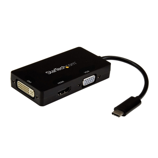 Imagen de StarTech.com Mini Adaptador Gráfico Externo USB-C Tipo C a HDMI DVI y VGA - Adaptador de vídeo - 24 pin USB-C macho a HD-15 (VGA), DVI-I, HDMI hembra - 15 cm - negro - conversor activo, admite 4K 30 H