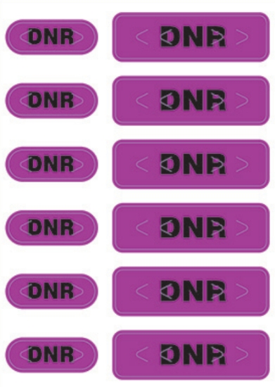 Imagen de ZEBRA, CONSUMABLES, PURPLE - DNR SPOT ALERT POLYESTER LABEL , 6 1.3125" X .375" AND 6 .75" X .25", 12 LABELS PER SHEET, 1000 SHEETS PER CASE, PRICED PER CASE