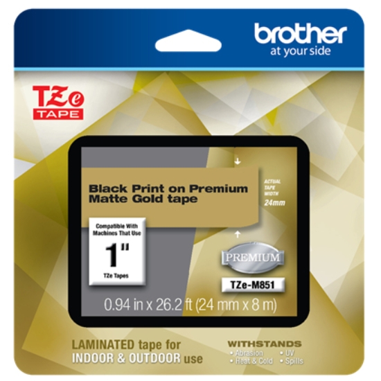 Imagen de BROTHER MOBILE, EOL, 0.94 IN X 26.2 FT (24MM X 8M), BLACK INK ON MATTE GOLD LABEL