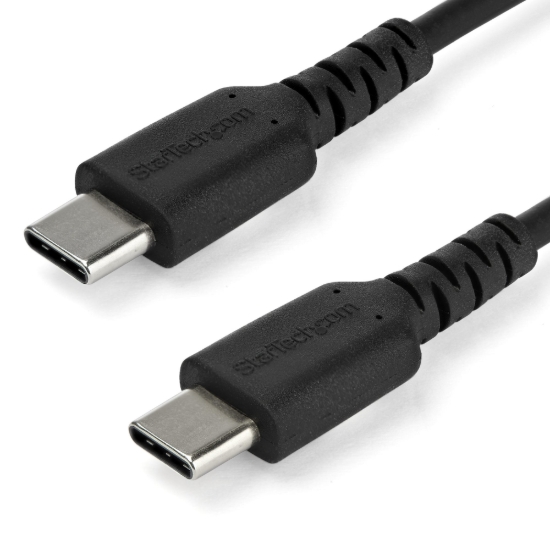Imagen de StarTech.com Cable de 2m de Carga USB C - de Carga Rápida y Sincronización USB 2.0 Tipo C a USB C para Portátiles - Revestimiento TPE de Fibra de Aramida M/M 60W Negro - iPad Pro Surface (RUSB2AC2MB) 