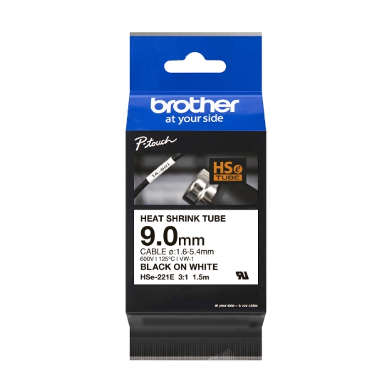 Imagen de BROTHER MOBILE, EOL, REPLACED WITH  HSE221EG,0.35IN X4.9FT(8.9MM X1.5M), 3:1 HEAT SHRINK TUBE, BLK ON WHITE, DIA: 0.062"-0.21"(1.6MM-5.3MM)