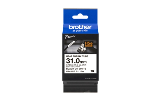 Imagen de BROTHER MOBILE, 1.2IN X 4.9FT(30.5MM X1.5M), 3:1 HEAT SHRINK TUBE, BLK ON WHITE, DIA: 0.24"-0.78"(6.1M-19.8MM) (WARNING: CANCER RISK FROM EXPOSURE TO BISPHENOL S (BPS)