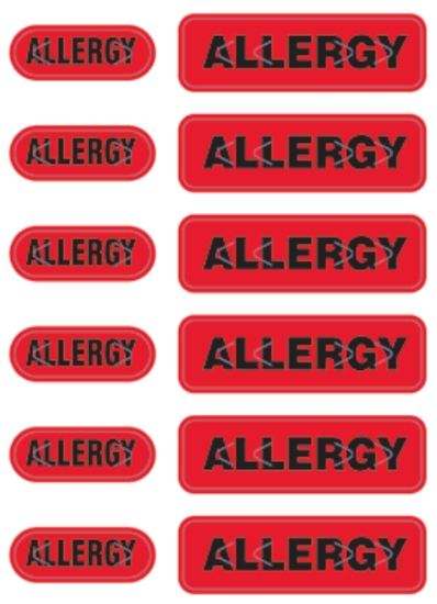 Imagen de ZEBRA, CONSUMABLES, RED - ALLERGY SPOT ALERT POLYESTER LABEL , 6 1.3125" X .375" AND 6 .75" X .25", 12 LABELS PER SHEET, 1000 SHEETS PER CASE, PRICED PER CASE