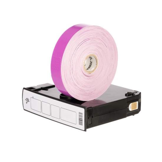 Imagen de ZEBRA, CONSUMABLES, PURPLE HC100 AND ZD510 Z-BAND FUN POLYPROPYLENE WRISTBAND CARTRIDGE, DIRECT THERMAL, 1" X 10", PERFORATED, 350 WRISTBANDS PER CARTRIDGE, 6 CARTRIDGES PER CASE, PRICED PER CASE
