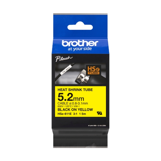 Imagen de BROTHER MOBILE, 0.2IN X4.9FT(5.1MM X 1.5M), 3:1 HEAT SHRINK TUBE, BLK ON YELLOW, DIA: 0.031"-0.12"(0.8M-3.1MM) (WARNING: CANCER RISK FROM EXPOSURE TO BISPHENOL S (BPS)