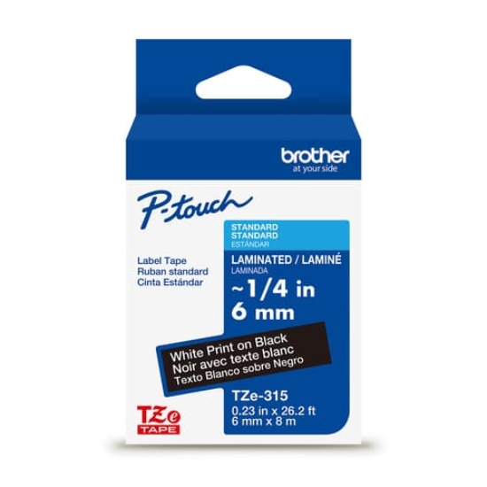 Imagen de BROTHER MOBILE, (ORDER INCREMENTS OF 6), 0.23 IN X 26.2 FT (6MM X 8M), WHITE INK ON BLACK LABEL (WARNING: CANCER RISK FROM EXPOSURE TO BISPHENOL S (BPS)
