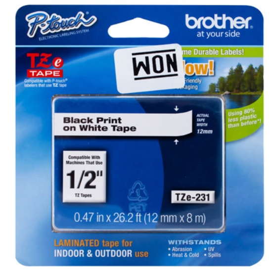 Imagen de BROTHER MOBILE, P-TOUCH EXTRA STRENGTH, SUPER ADHESIVE TAPES, 1/2IN X 26.2FT BLACK ON WHITE INDUSTRIAL TAPE (WARNING: CANCER RISK FROM EXPOSURE TO BISPHENOL S (BPS)