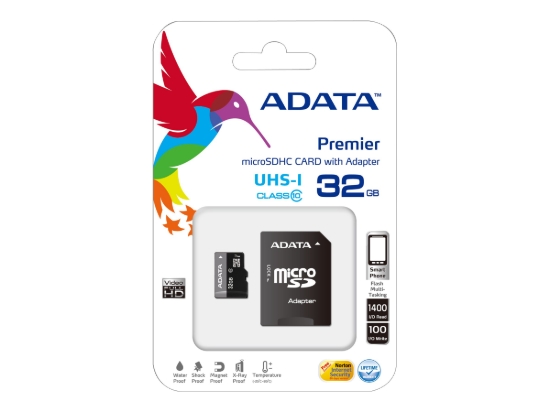 Imagen de ADATA Premier UHS-I - Tarjeta de memoria flash (adaptador microSDHC a SD Incluido) - 32 GB - UHS Class 1 / Class10 - microSDHC UHS-I