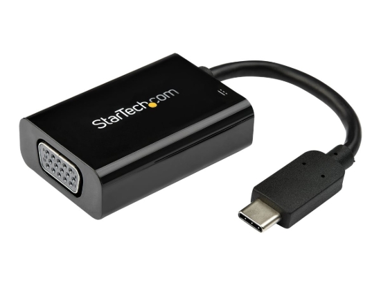 Imagen de StarTech.com Adaptador USB C a VGA con Entrega de Alimentación - Convertidor de Vídeo de USB tipo C a Monitor VGA de 1080p con Carga - PD de 60W - Compatible con Thunderbolt 3 - Negro (CDP2VGAUCP) - A