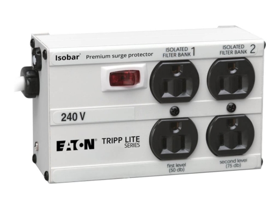 Imagen de Eaton Tripp Lite Series Isobar Surge Protector Metal 230V 4 Outlet 1.8M Cord 330 Joules - Protector contra sobretensiones - CA 220/240 V - conectores de salida: 4 - Estados Unidos - blanco
