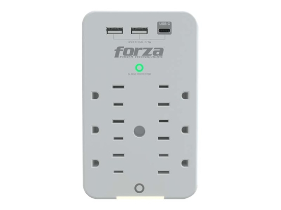 Imagen de Forza FWT-631USBC - Protector contra sobretensiones (montaje en pared) - CA 125 V - 1875 vatios - conectores de salida: 6 - blanco