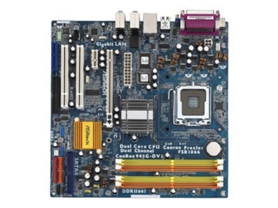 Imagen de ASRock ConRoe945G-DVI - Placa base - micro ATX - Socket LGA775 - i945G Chipset - Gigabit LAN - gráficos en la placa - HD Audio (8-canales)