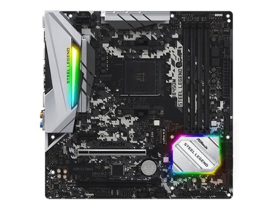 Imagen de ASRock B450M Steel Legend - Placa base - micro ATX - Socket AM4 - AMD B450 Chipset - USB 3.1 Gen 1, USB-C Gen2, USB 3.1 Gen 2 - Gigabit LAN - Tarjeta gráfica (CPU necesaria) - HD Audio (8-canales)