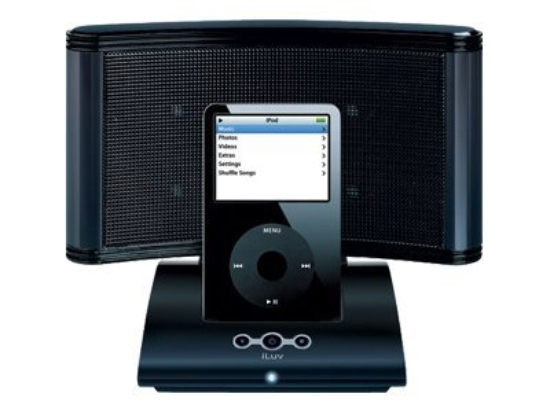 Imagen de iLuv i188BLK - Anclaje de altavoces - para uso portátil - negro - para Apple iPod (3G, 4G, 5G); iPod mini