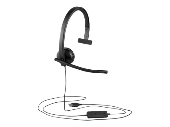 Imagen de Logitech H570e Wired Headset, Mono Headphones with Noise-Cancelling Microphone, USB, in-Line Controls with Mute Button, Indicator LED, PC/Mac/Laptop - Black - Auricular - en oreja - cableado